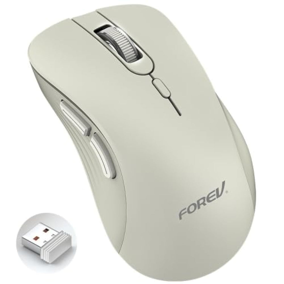 Forev FV-G200 Wireless Mouse – 2.4G Wireless office business mic – 6 Buttons – 3200DPI – Energy saving – ON/OFF Button – Ergonomic Design – Effective distance 10m – 1x AA Battery included (Milk Tea)