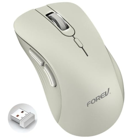 Forev FV-G200 Wireless Mouse – 2.4G Wireless office business mic – 6 Buttons – 3200DPI – Energy saving – ON/OFF Button – Ergonomic Design – Effective distance 10m – 1x AA Battery included (Milk Tea)