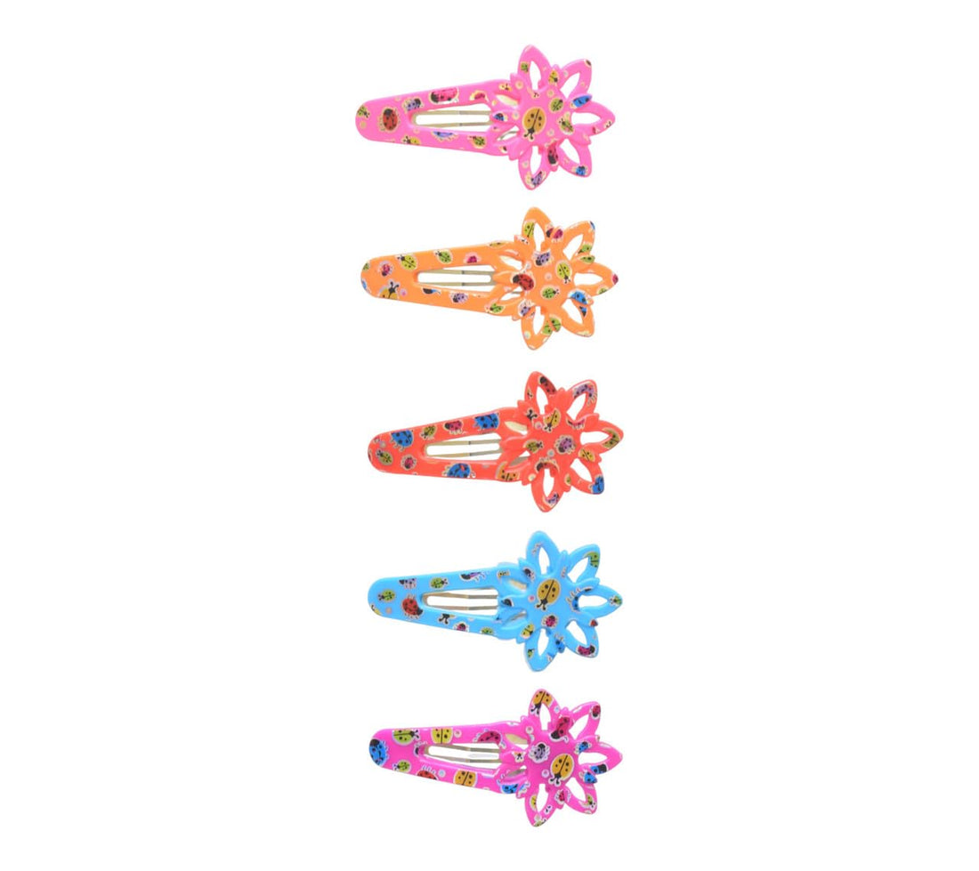 Daphne Plastic Flower Hair Clips Set For Gils, 6 Pieces - Multicolor
