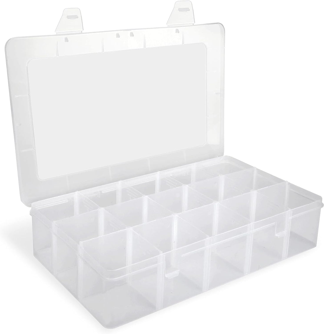 Adjustable Multi-Use Organizer Box, Clear Medicine Box Accessories Sewing Tools Beads Transparent Divider Box with Removable Dividers (15 Compartments, 2)