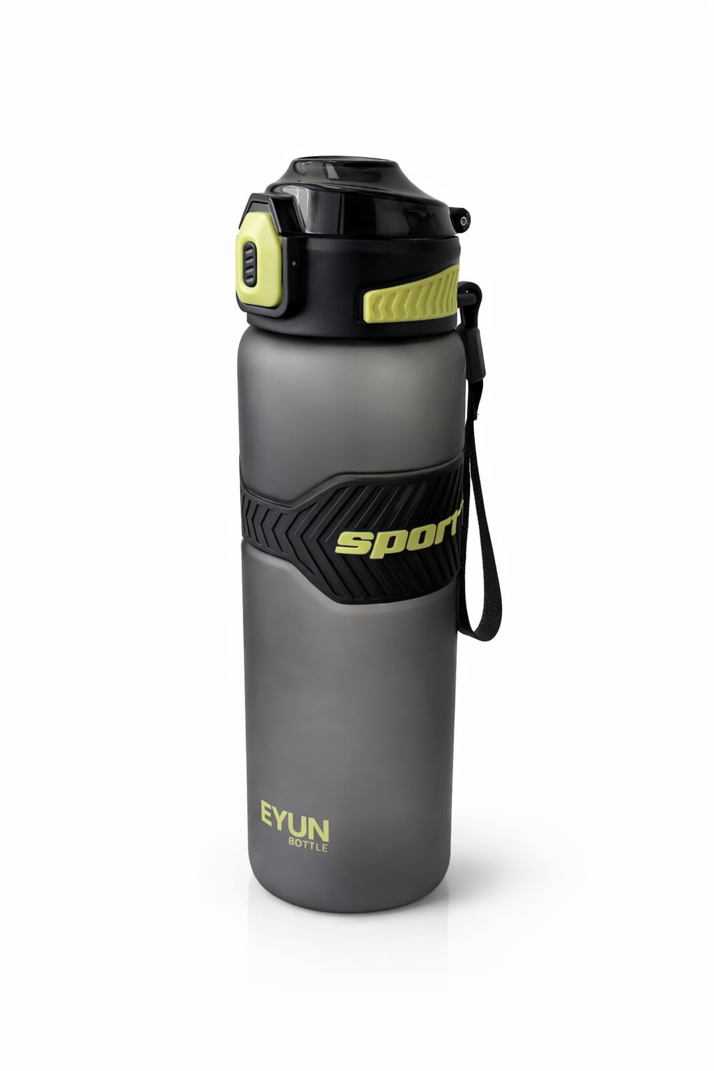 EYUN 1000ml Sports Water Bottle with Straw & Carry Strap, BPA Free Leakproof Plastic Gym & Fitness Bottle, 1 Liter Reusable Drinking Bottle for School, Office & Outdoor Activities (Black)