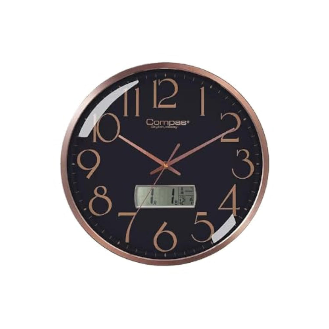 Wall Clock for Home Living Room Kitchen Analog Silent Non-Clicking Modern Stylish Decorative Round Wall Clock - Glass Shape Bombe 36cm (Black)