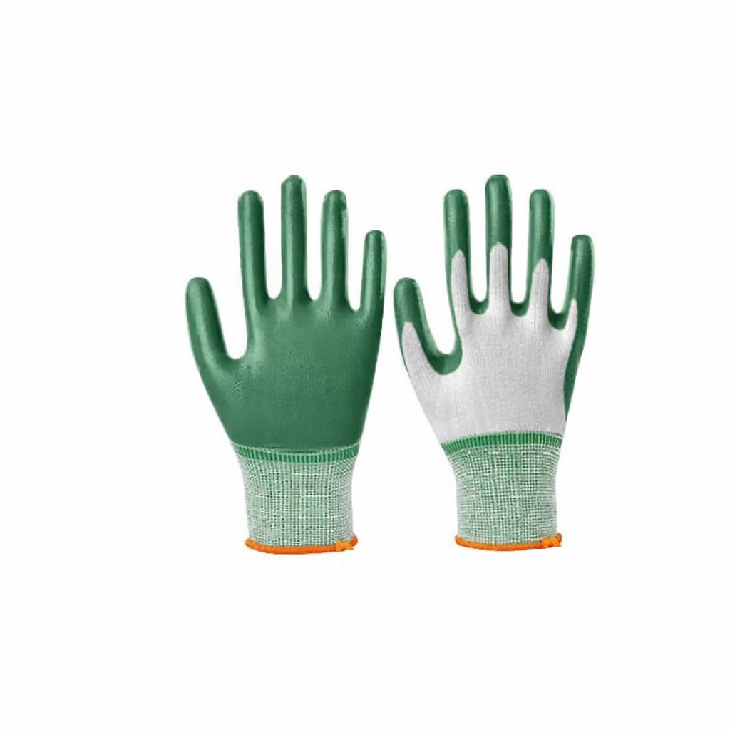 Protective Work Gloves Nitrile Lined Anti-Slip Gloves Green White One Size for Garden Construction Mechanics