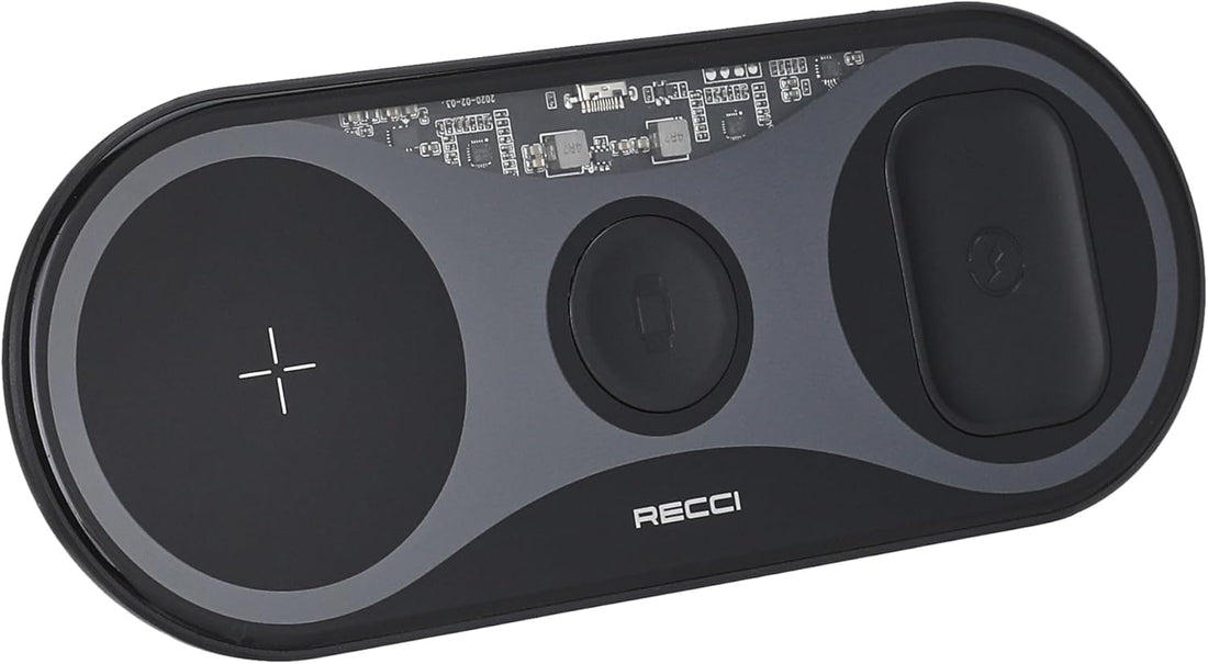 Recci RCW-18 3-in-1 Wireless Charger – Black | Fast Charging Station for iPhone, Apple Watch & AirPods | Magnetic Foldable Design