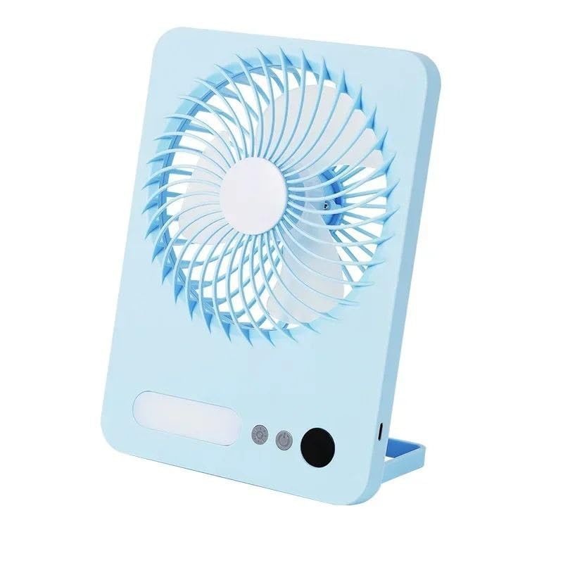 Rechargeable Desk Fan Portable Mini Electric Fan With LED Light For Office Car Bedroom Use 3 Speed Adjustable Quiet Airflow USB Charging Small Table Fan(BLUE)