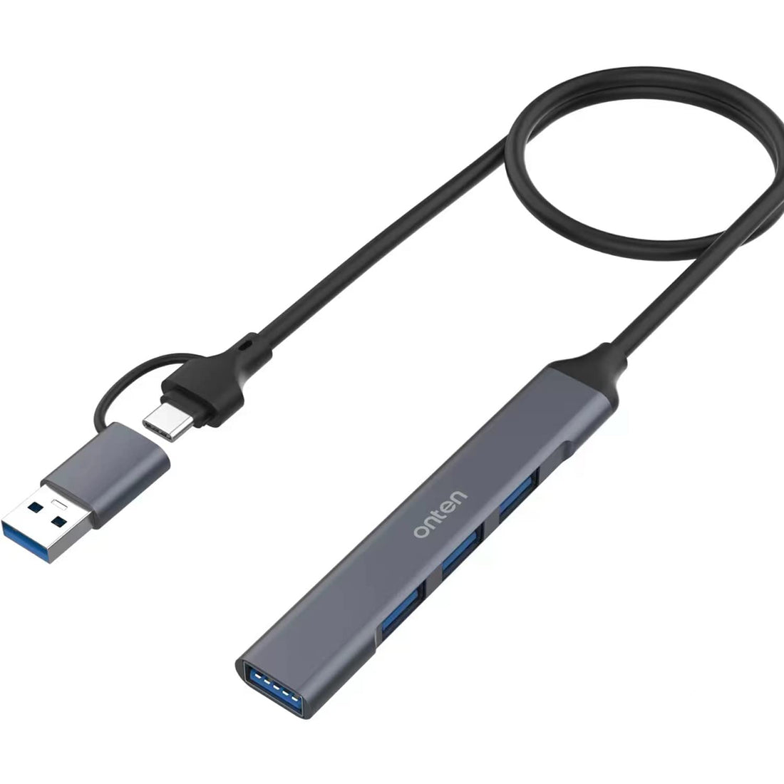 ONTEN USB C Hub With 1.6ft Cable, 4 Ports 3.0/2.0 Adapter for MacBook Pro, iMac 2021 - Aluminum Alloy Splitter, Color Gray