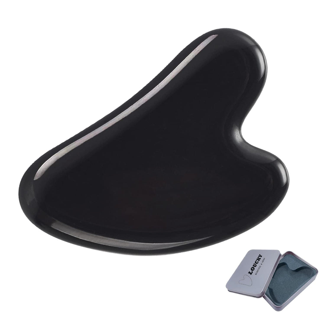 Loucky Gua Sha Facial Tools, Black Obsidian Guasha Tool for Face, Natural Gua Sha Stone, Gua Sha Massage Tool for SPA Acupuncture Therapy Trigger Point, Lymphatic