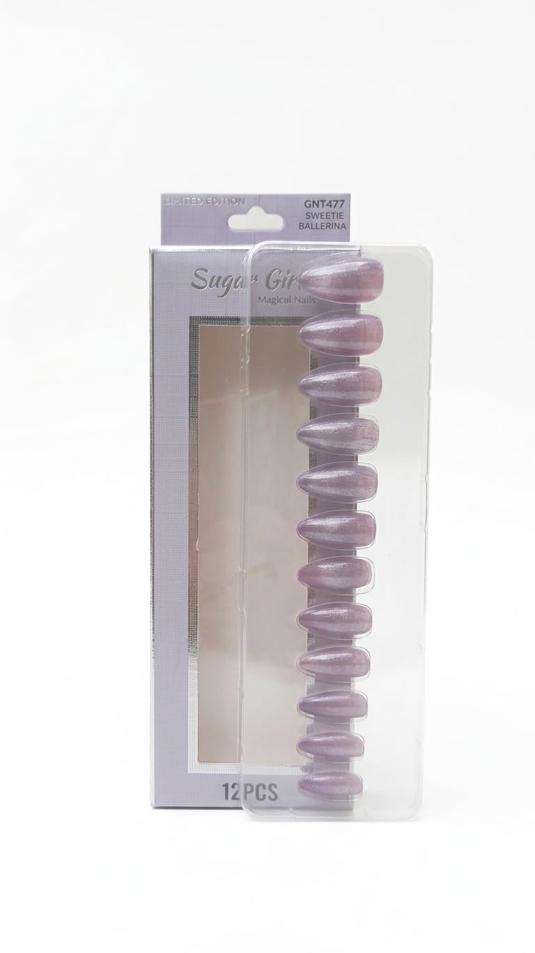 Sugar Girl Solid Color Cat Eye Nails Ballerina 12 Count Limited Edition Sweetie Ballerina (Milky)