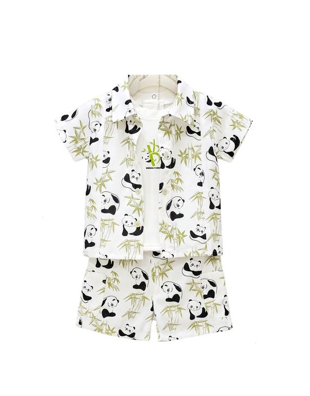My Baby Boys 3-Piece Panda Print Set with Pocket Shorts