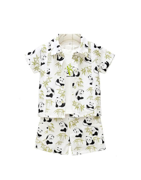 My Baby Boys 3-Piece Panda Print Set with Pocket Shorts