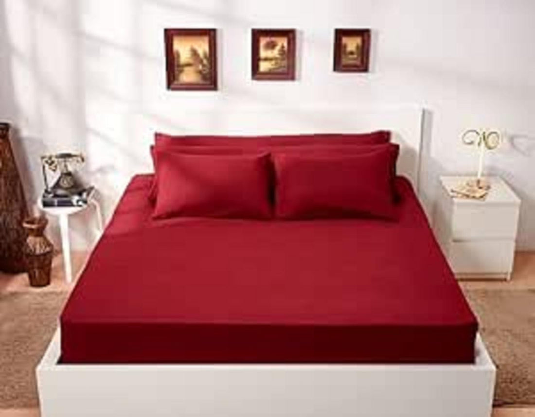 L'Antique Plain Cotton Bed Sheet Set Of 4 Pieces 240 * 260 cm - Maroon