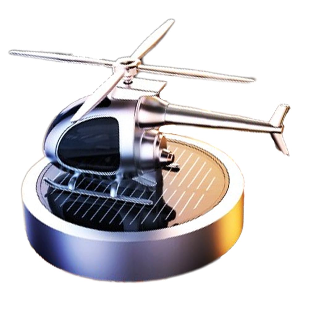 Solar Helicopter Car Aromatherapy Decor,Diffuser Air Freshener，Solar Energy Rotating Helicopter Design Aromatherapy Decor for Car Office Home (Silver)