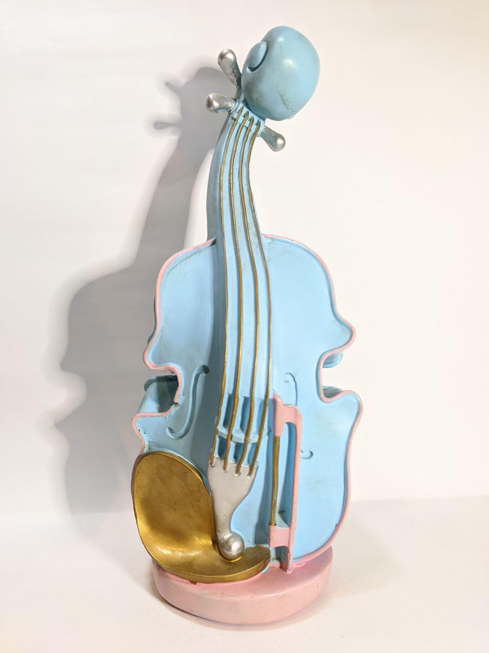 Violin-Shaped Wall Art Decoration, Blue and Gold, 30 x 18 cm