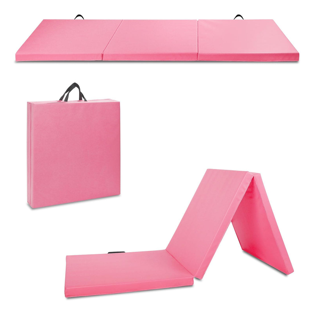 6'/8'/10' Foldable Gymnastics Mat with Carrying Handle, 2-Inch Thick Exercise Tumbling Mat for Kids, Home Exercise Fitness Mat for Aerobics, Yoga, Stretching, Blue and Pink.