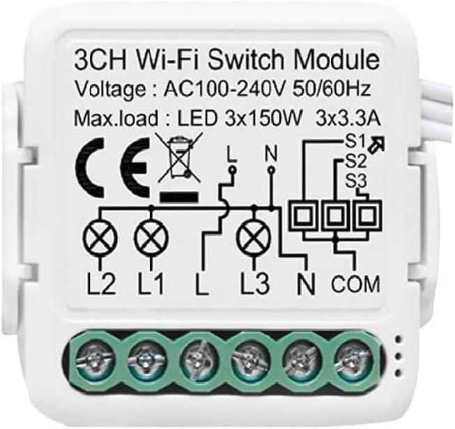 Mini Smart WiFi Switch Module 3 Ch for Smart Home Automation, Remote Control works with Tuya App, Compatible with Alexa and Google Assistant