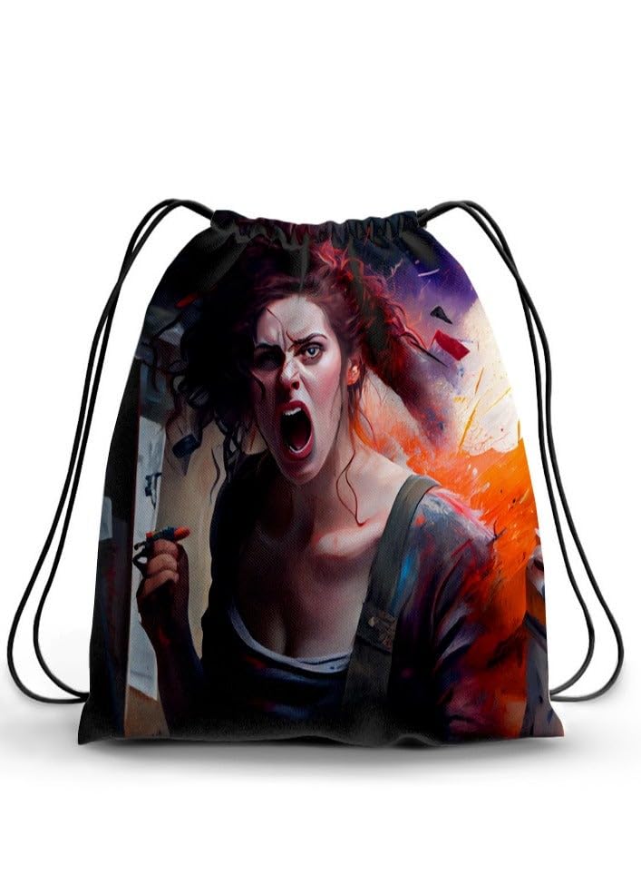Drawstring Backpack with Artistic Print Design, Multicolor, Plastic, 50 Grams, 5 Items