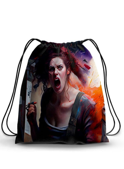 Drawstring Backpack with Artistic Print Design, Multicolor, Plastic, 50 Grams, 5 Items