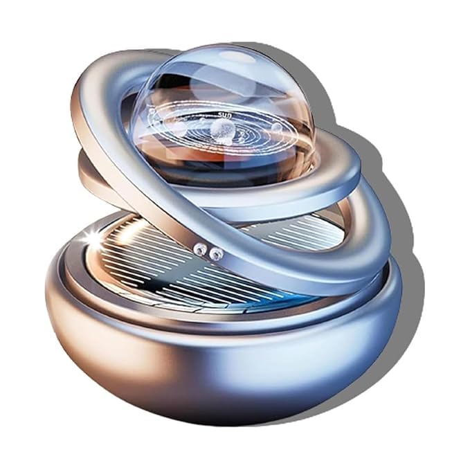Car Air Freshener Crystal Ball Shape Solar Energy Rotating Crystal 2 Rings Dashboard Car Accessories - Silver
