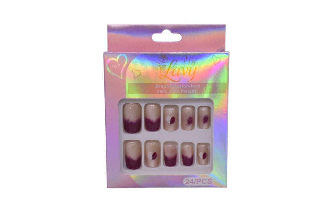 Lavy Ombre Press-On Mink Nails 24-Piece Set - Champagne Burgundy