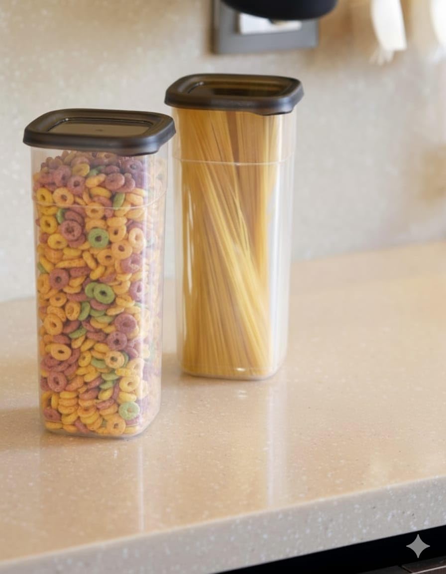 Chef Box 2 Pack 1750ml Clear Plastic Food Storage Container Airtight Lid Perfect for Kitchen Cereal Pasta (Multicolor)