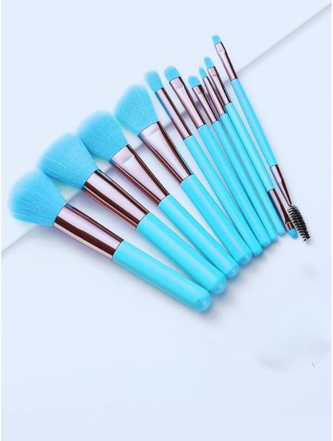 10 PCS Professional Makeup Brush Set - Premium Synthetic Flat Foundation, Blush, Make-up Brushes (Blue)