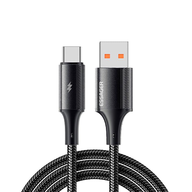 Essager 6A 120W USB-A to USB-C Mi Turbo Charge Cable – Nylon Braided – built for Xiaomi (Xiaomi, Redme, Poco, Black Shark) supports Samsung, Huawei, tablets, powerbanks and more (Black 2 Meters)