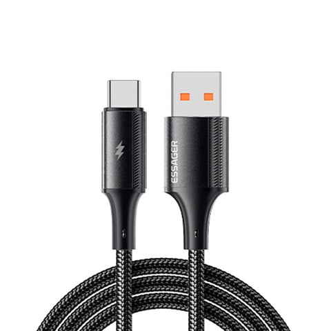 Essager 6A 120W USB-A to USB-C Mi Turbo Charge Cable – Nylon Braided – built for Xiaomi (Xiaomi, Redme, Poco, Black Shark) supports Samsung, Huawei, tablets, powerbanks and more (Black 2 Meters)