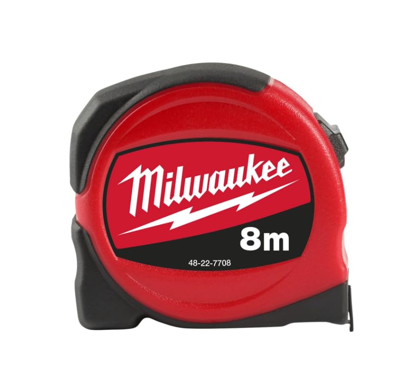 Milwaukee Slim Measuring Tape, 8 Meter Length, Red