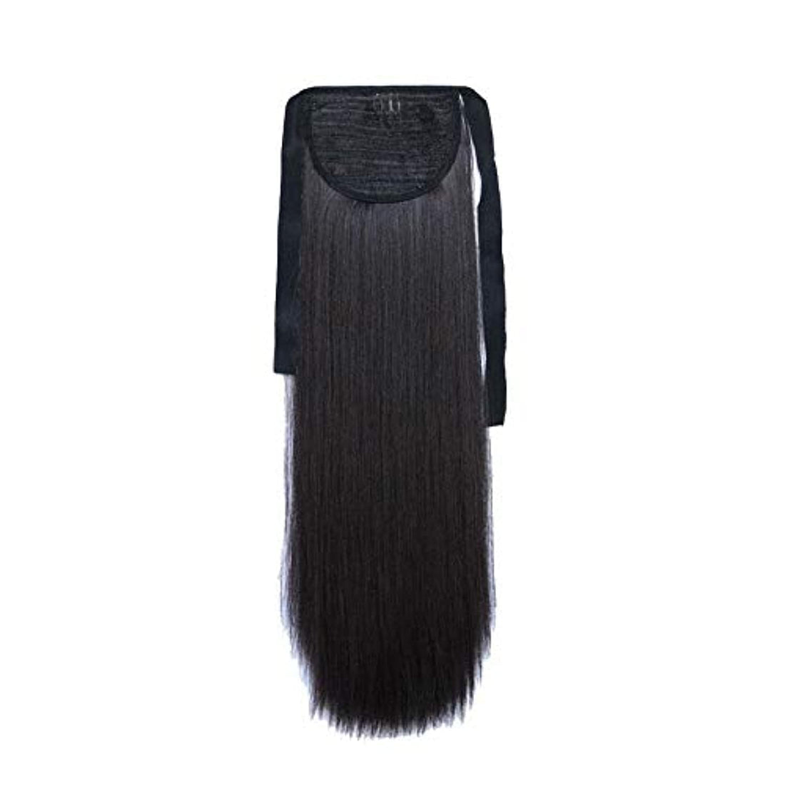 Black Long Straight Hair Extension Seamless Synthetic Hair Velcro Ponytail Elegant All Match Wig Accessory For Women