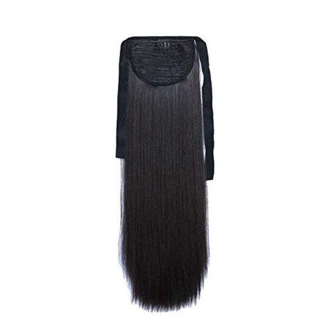 Black Long Straight Hair Extension Seamless Synthetic Hair Velcro Ponytail Elegant All Match Wig Accessory For Women