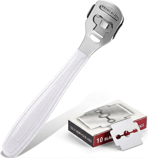 Foot Files Callus Remover Stainless Steel Foot Shaver (10 Replacement Slices Blades & 1 Foot File Heads), Professional Foot Care Tools for Pedicure to Removes Hard Skin Corns-multicolor