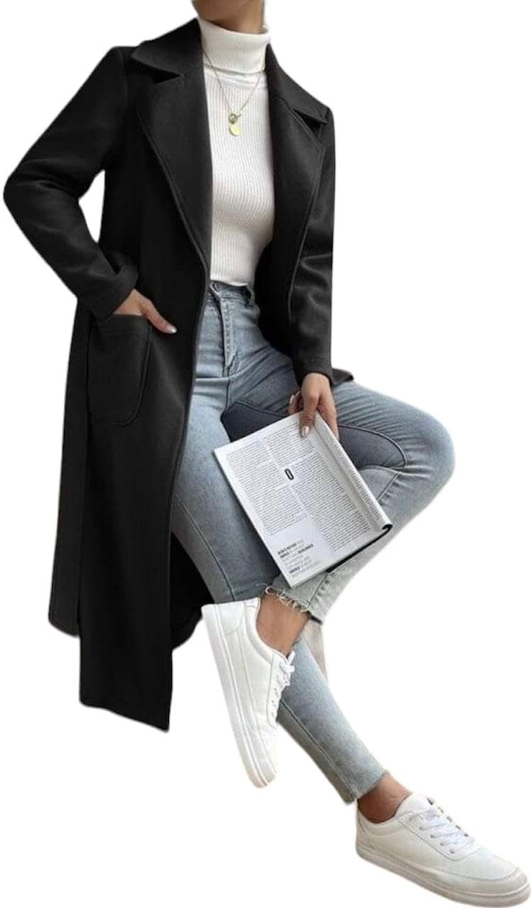 Women's 2025 Grey Wool Trench Coat with Belt