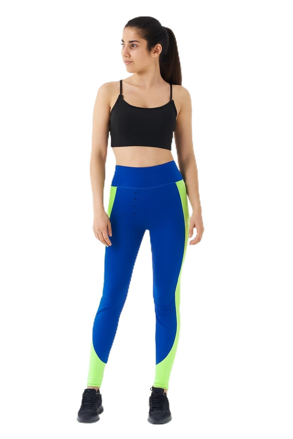 Women's High-Waisted Athletic Leggings, Royal Blue with Light Blue Side Panels, Performance Workout Yoga Pants, Moisture-Wicking Activewear