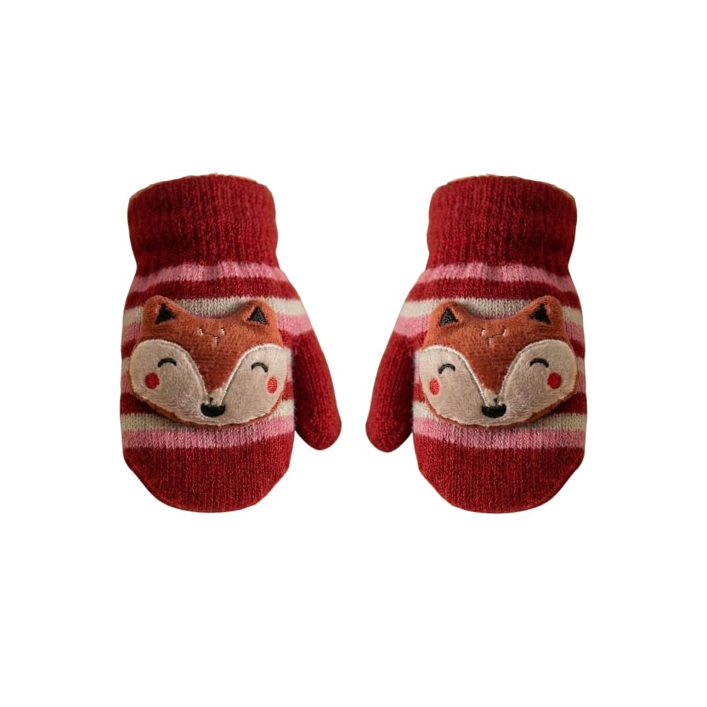 Newborn Baby Winter Gloves Raised Stuffed Animals Knitted Paws Soft Hand Warmer Striped Colors Elastic Wrist Band
