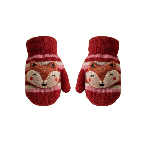 Newborn Baby Winter Gloves Raised Stuffed Animals Knitted Paws Soft Hand Warmer Striped Colors Elastic Wrist Band