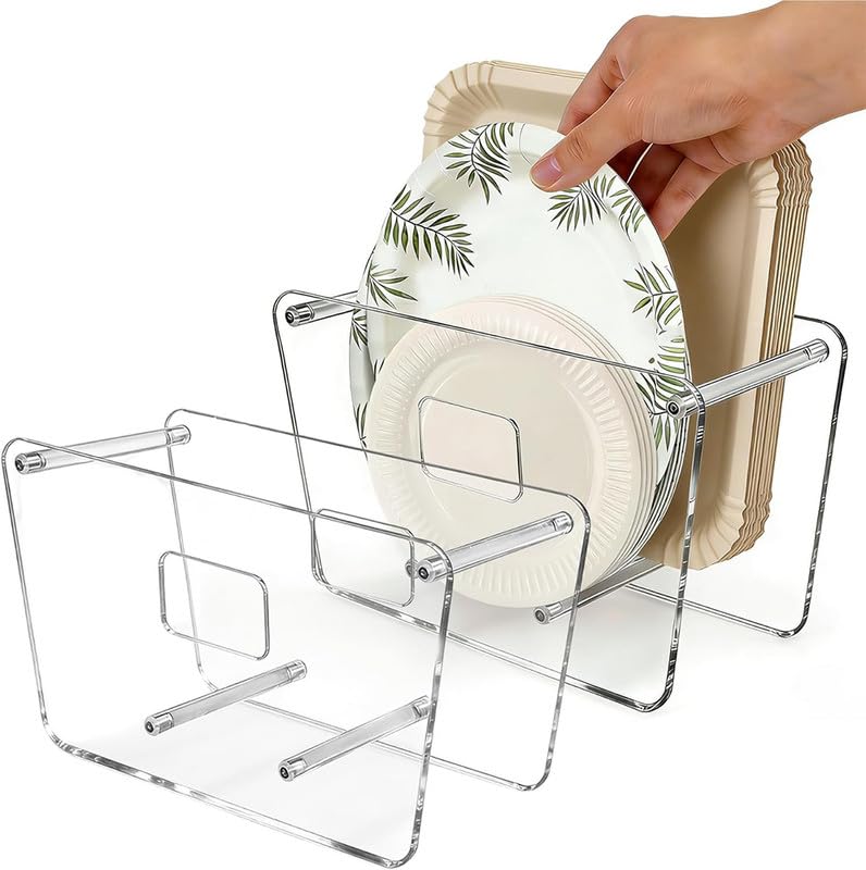 Best Media 2 Pack Paper Plate Dispenser for 12.7-30.5 cm Plates, Acrylic Paper Plate Holder for Disposable Foam Plastic Plates, Clear