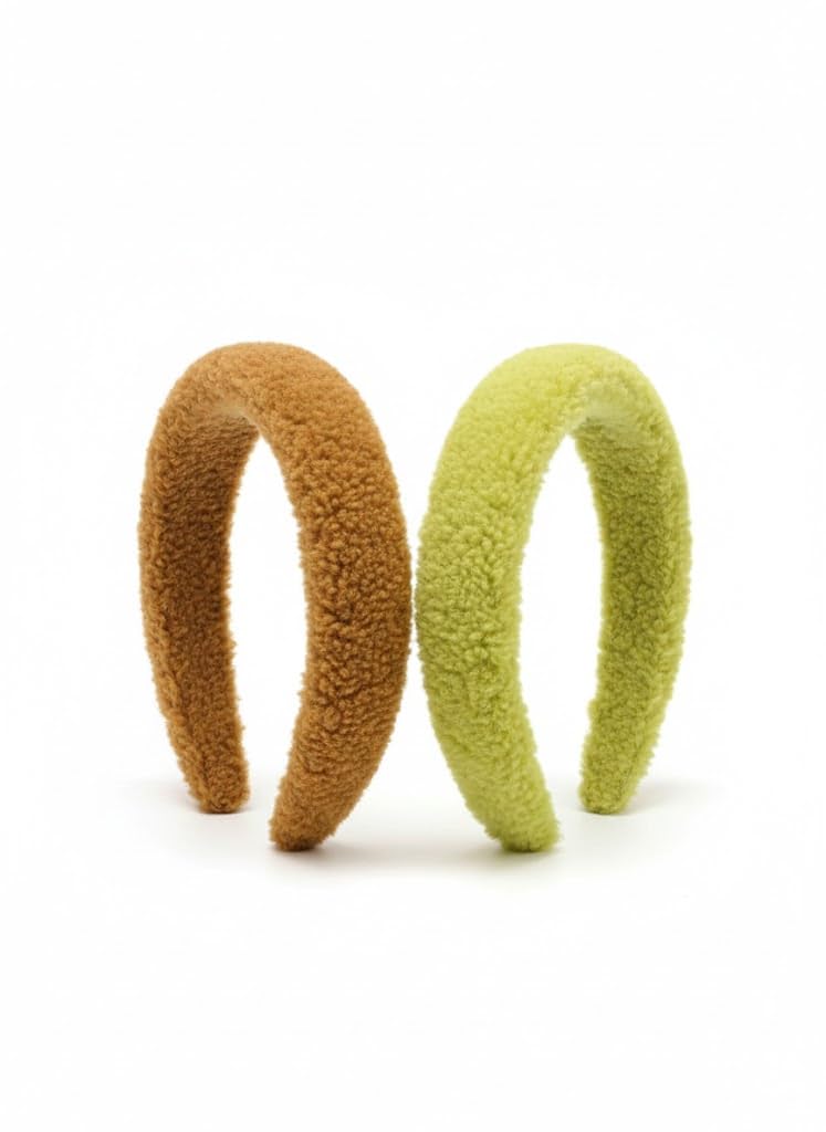 2 Pcs Winter Soft Headband Soft Touch Hair Accessories (Light Lime Green/Brown)