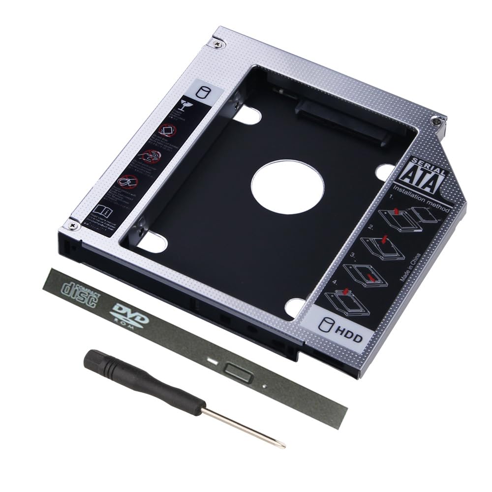 Optical Drive to Hard Drive Caddy Bracket 2nd HDD SSD Enclosure Universal 9.5mm SATA Port Case Adapter Converter Tray for DELL SFF HP Laptop Internal DVD CD RAM ROM Player