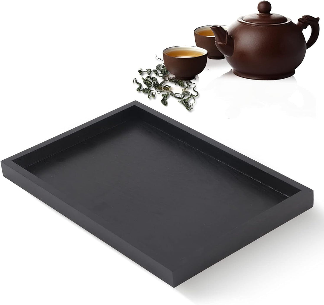 Serving Tray, Wooden Tray, Rectangular Wooden Tea Tray, Rectangular Tray Made of Solid Wood, Black Wooden Tea Tray for Kitchen Counter, for Cafe, Restaurant, Hotel, Home Shop (25 x 18 cm)