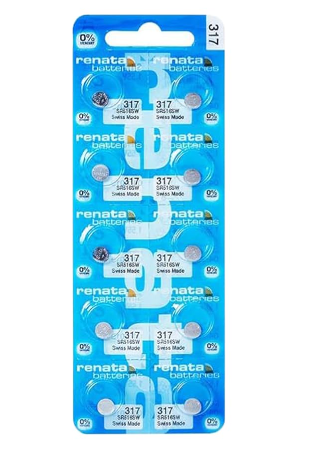 RENATA WRIST WATCH BATTERY - Swiss made, button cell 1.55V, Renata long life, strap (10 pieces) 317-3, SR516SW
