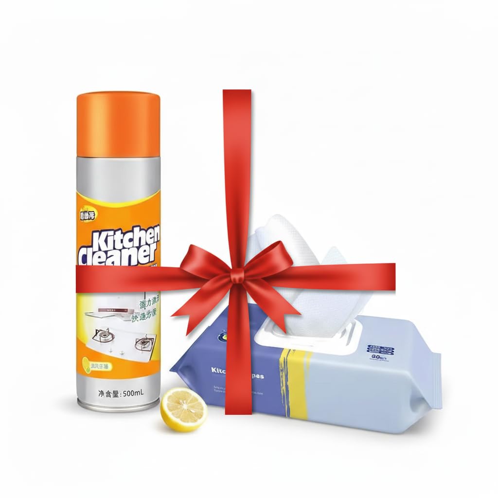 Kitchen wipes and spray kitchen cleaner Bundle | 80 Disposable Wet Tissues Heavy Duty Grease Remover