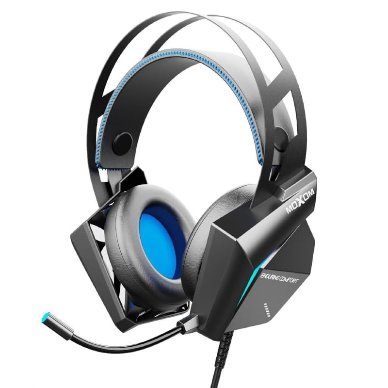 MOXOM EP43 GM On-ear wired Gaming Surround Headphones, Interactive Lighting Professional Microphone Flash Gaming Soundaround Headset - Black