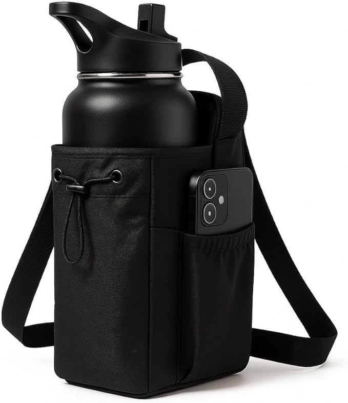 Magnetic Water Bottle Bag for Gym, Gym Bottle Holder with Strong Magnet, Adjustable Shoulder Strap, Phone and Keys Pocket, Sports Water Bottle Carrier for Workout, Travel and Fitness (BB-607)