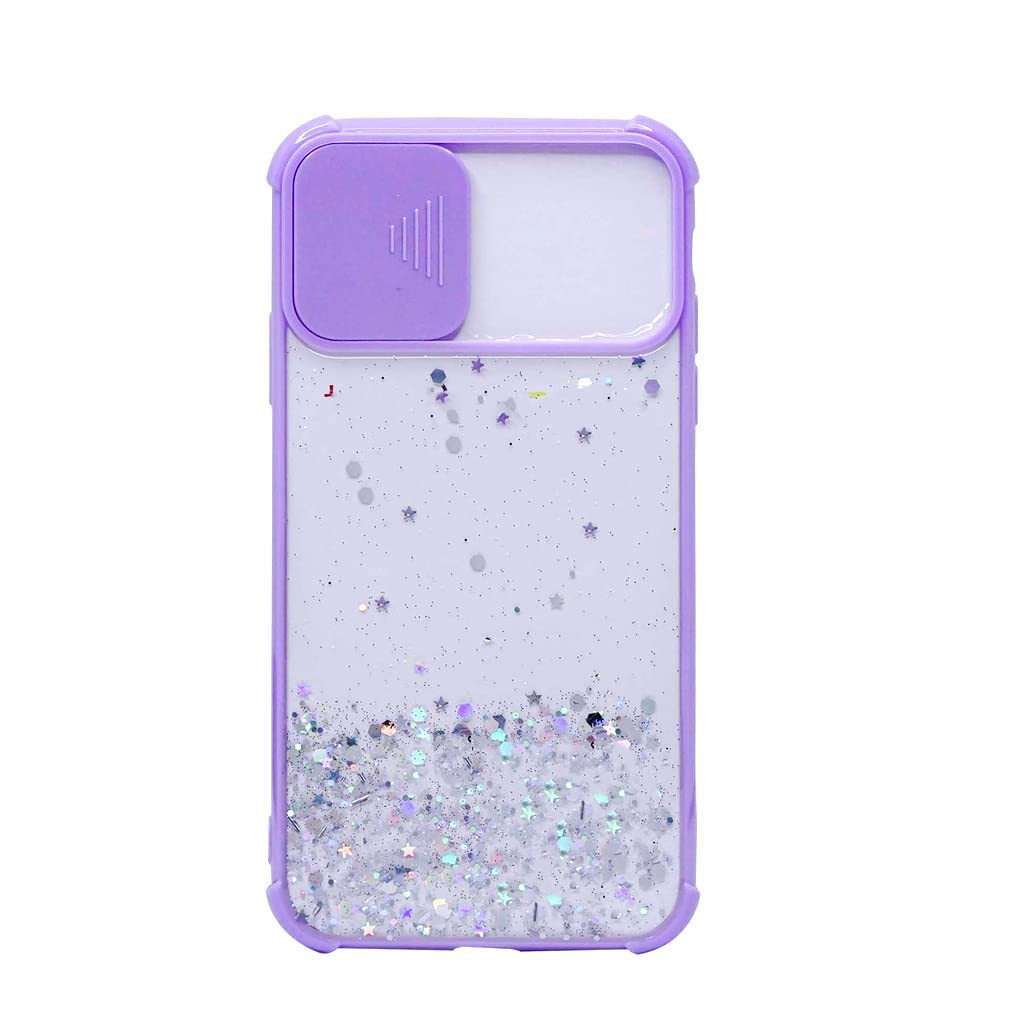 Glitter Bling Shiny Stars with Camera Protection Slide Back Cover Compatible With Y7 2019 / Y7 Prime 2019 - Purple