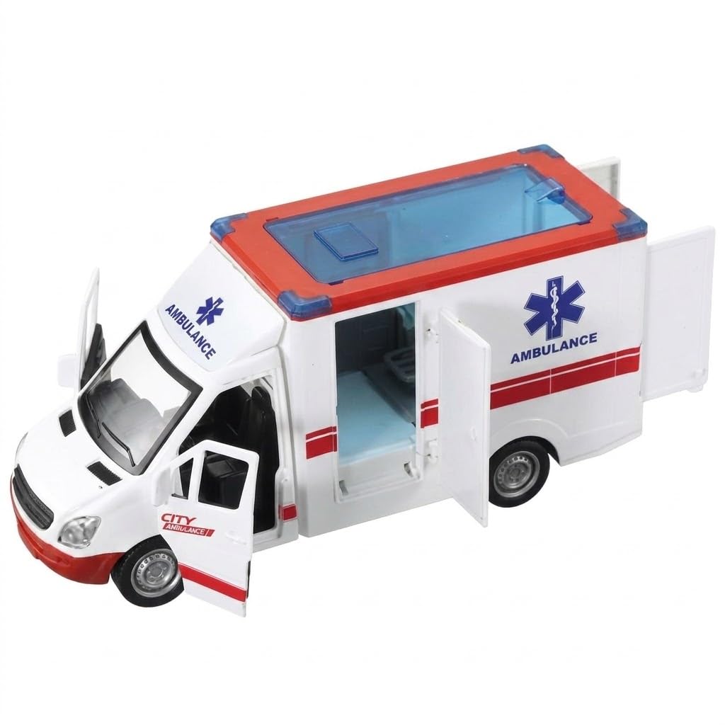 generic pull back police/ambulance figure | educational figure with realistic details - door opens, realistic interior,with lights and sounds (ambulance.)
