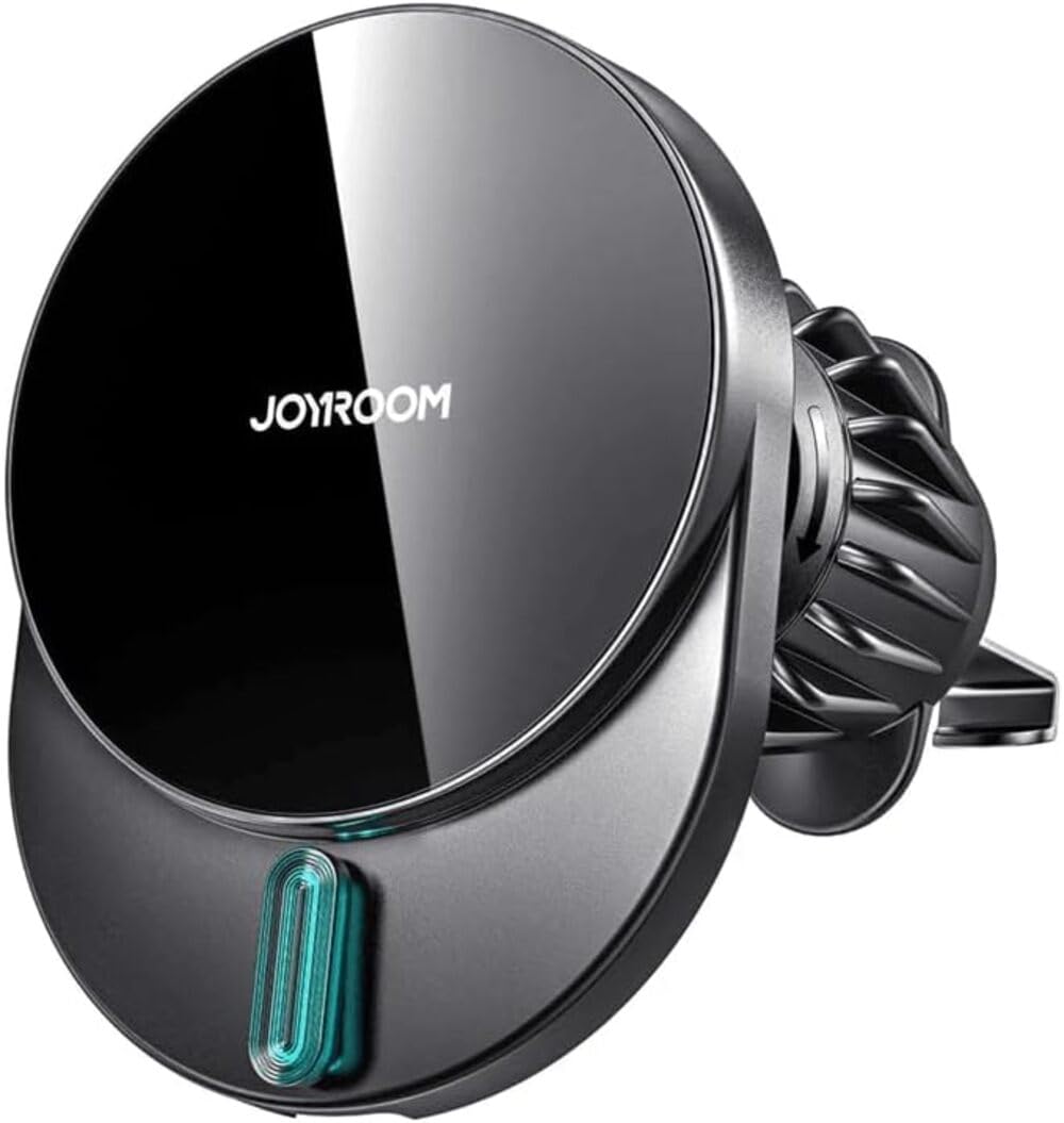 Joyroom JR-ZS409 Magnetic Wireless Car Charger Holder – 15 W Qi & MagSafe Fast Charging with Auto Magnetic Alignment, Dual Neodymium Magnets, 360° Rotation & USB-C Power, Black | 12 Months Warranty