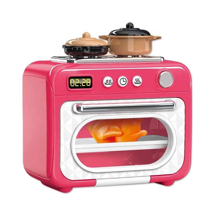 Kids Play Kitchen Set, Pink Mini Oven with Digital Display, 2-in-1 Stovetop and Baking Toy