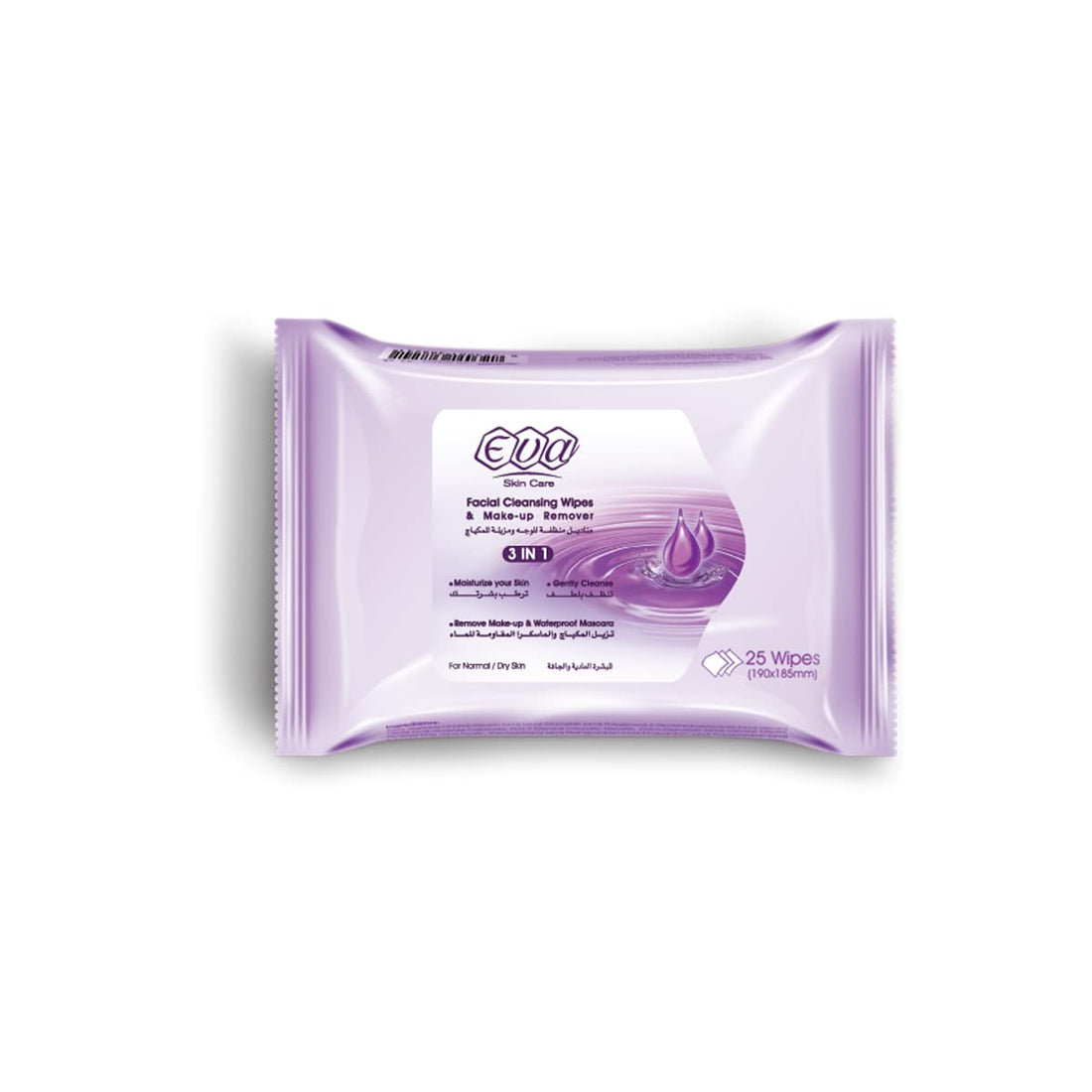 Eva Skin Care Facial Wipes For Cleansing & Makeup Removal For Normal / Dry Skin ( 25 Wipes)