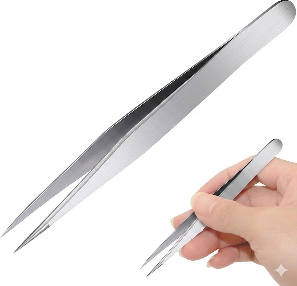 Lash Tweezers for Eyelash Extensions- Tfor Lash Extensions, Silver Stainless Steel Needle Nose for Pick or Isolation Classic Lashes, Lash Tech Supplies