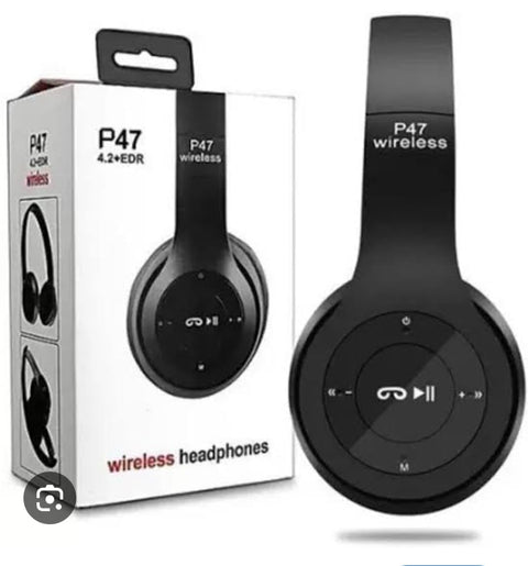 P47 Wireless Bluetooth Headphones, Deep Bass Sound, Foldable Design with Built-in Mic, Black